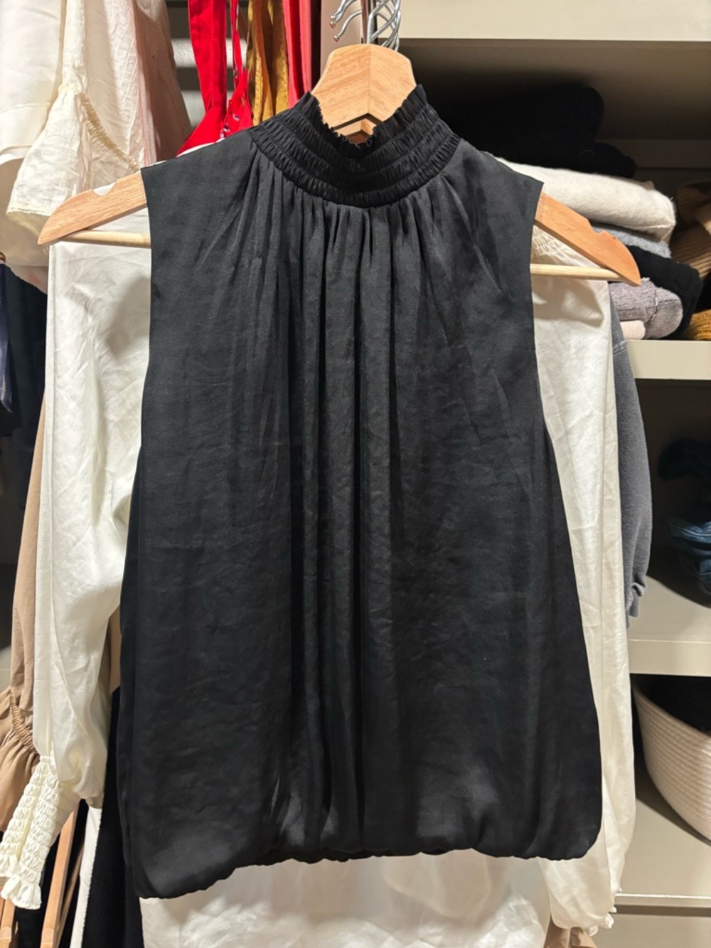 Banana Republic Black Sleeveless Smocked Mock Neck Camisole